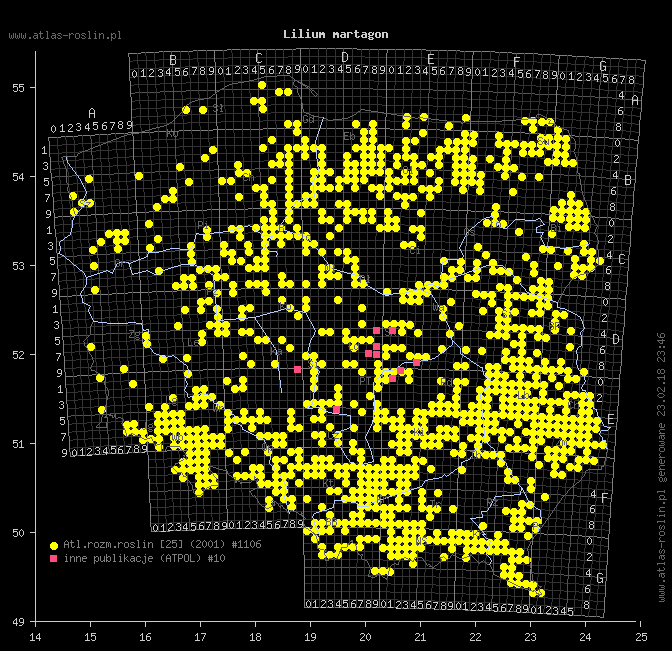 mapa występowania taksonu Lilium martagon