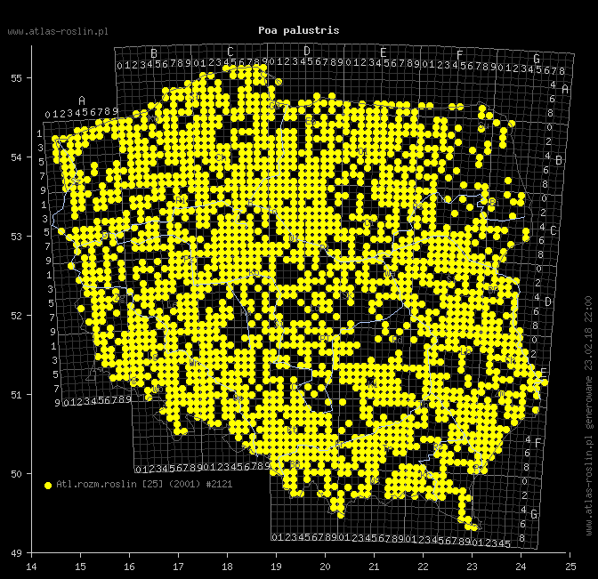 mapa występowania taksonu - wiechlina błotna (Poa palustris)