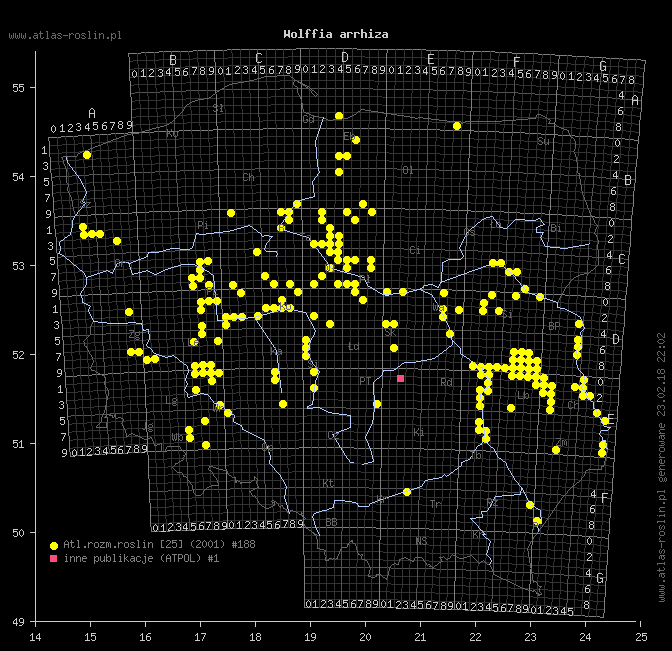 mapa występowania taksonu Wolffia arrhiza